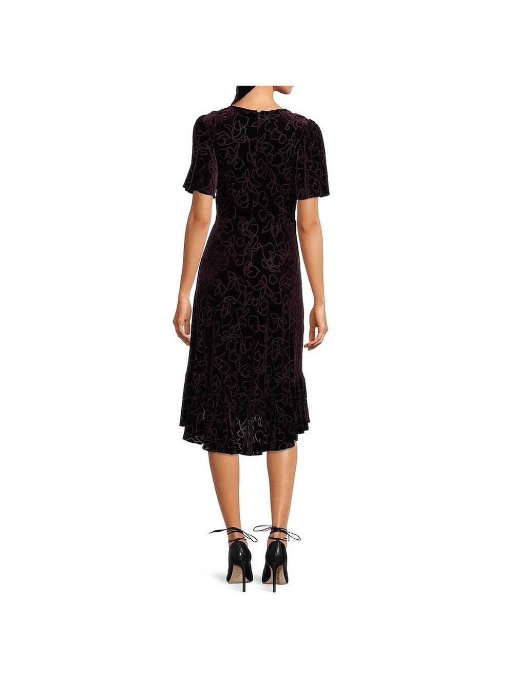๐ฉ๐๏ธ NWT $159 Calvin Klein Purple Short V-Neck Ruffled Hem Faux Wrap Velvet Dress - Picture 4 of 14